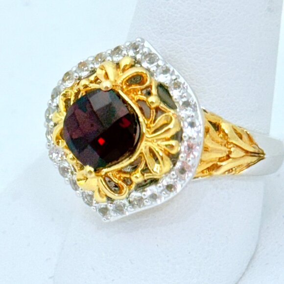 Victoria Wieck Vermeil & Sterling 2.97ct. Garnet & White Sapphire Ring - Size 10 - Picture 6 of 10